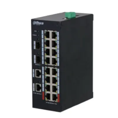 DAHUA DH-HS3220-16GT-190 20-портовый гигабитный неуправляемый коммутатор с PoE, промышленное исполнение , 16xRJ45 1Gb, 2xRJ45 1Gb, 2xSFP 1Gb, суммарно 190Вт, коммутация 40 Гбит/с, MAC-таблица 4К