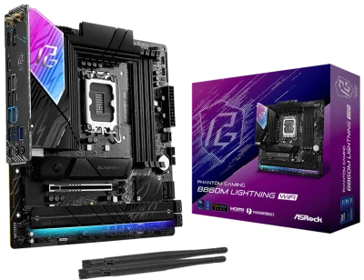 Материнская плата ASROCK B860M LIGHTNING WIFI, LGA1851, B860, 4*DDR5, 4*SATA, 4*M.2, 4*USB 3.2, 3*USB 2.0, Type-C, 2*PCIx16, 1*M.2 (Key E), HDMI+DP, mATX