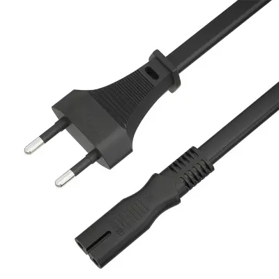 GCR Кабель питания черный, 1.0m, плоская вилка - C7, 2*0,5mm, медь
