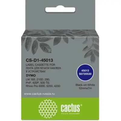 Картридж ленточный Cactus CS-D1-45013 45013 для Dymo LM 160, 210D, 280, PnP, 420P, 500 TS; Rhino Pro 6000, 5200, 4200