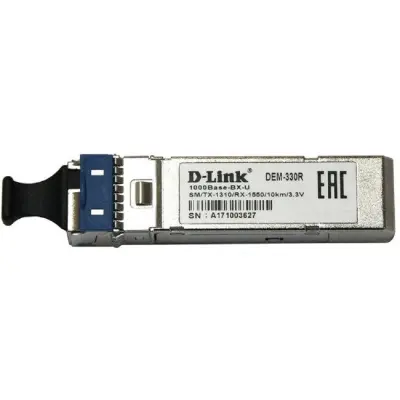D-Link 330R/10KM/A1A WDM SFP-трансивер с 1 портом 1000Base-BX-U (Tx:1310 нм, Rx:1550 нм) для одномодового оптического кабеля (до 10 км, разъем Simplex LC)
