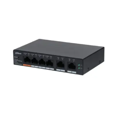 DAHUA DH-CS4006-4GT-60 4-портовый гигабитный PoE коммутатор с функцией облачного управления, 4xRJ45 100Mb, 2xRJ45 1Gb uplink, суммарно 60Вт, коммутация 12Гбит/с, МАС-таблица 8К