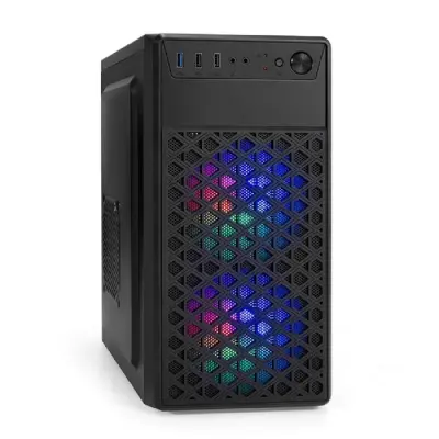 Exegate EX296979RUS Корпус Minitower ExeGate mEVO-7803 (mATX, без БП, 2*USB+1*USB3.0, HD аудио, черный, 2 вент. 12см с RGB подсветкой)
