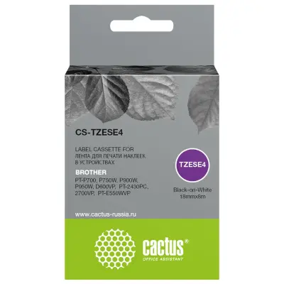 Картридж ленточный Cactus CS-TZESE4 TZe-SE4 черный для Brother PT-P700, P750W, P900W, P950W, D600VP, PT-2430PC, 2700VP, PT-E550WVP