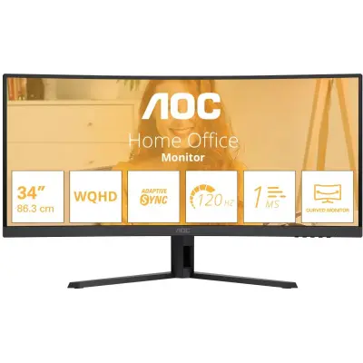 LCD AOC 34" CU34B3E {Curved 21:9 3440x1440 120Hz 1/4ms 300cd HDMI DisplayPort Tilt HDR10 Internal Vesa}