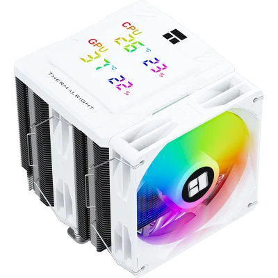 Кулер для процессора/ CPU Cooler Thermalright Peerless Assassin 120 Digital White ARGB (4-pin PWM, LED temp., 162mm, Ni/Cu, 6x6mm, ARGB, 2x120mm, 88.89CFM, 25.6dBA, 1850RPM, S: 1851, 1700, 1200, 115X, AM5, AM4, white)