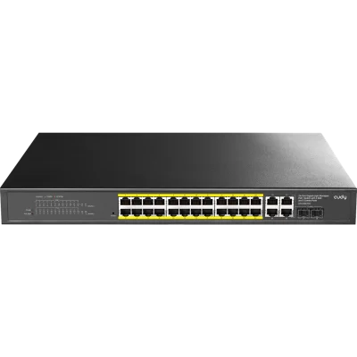 Коммутатор/ 24-Port 10/100/1000M PoE+ Switch 300W, 24-Port 10/100/1000M PoE+ ports(802.3at/af)+ 2 Uplink Gigabit ports + 2 Gigabit SFP/ETH Combo ports, Local Management via Web GUI, support STP/RSTP, 802.1ab LLDP, Loop Detection, QoS, VLAN, SNMP, IGMP Sno