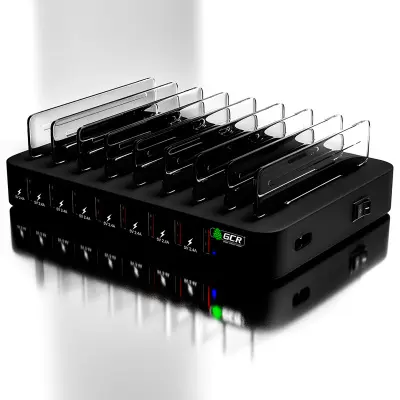 GCR Сетевая зарядка на 8 USB портов, 96W поддержка QC3.0, черная
