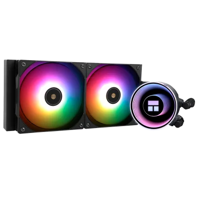Водяное охлаждение для процессора/ Water Cooling System Thermalright Frozen Notte 240 Black Argb V2 (240mm, Black, ARGB/ Fans: 2x120mm, 72.37CFM, 27.7dBA, 2000RPM/ Pump height 54mm, 28dBA, 5300RPM, Rad thickness 27mm/ S: 1200, 1700, 1851, 2011, 2066, 115X