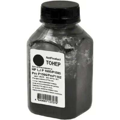 NetProduct  Тонер HP LJ P1005/P1505/ProP1566/ProP1102, Bk, 60 г, банка