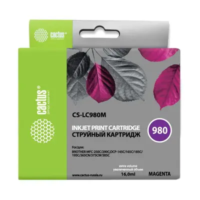 -/ Картридж струйный Cactus CS-LC980M пурпурный (16мл) для Brother DCP-145C/165C/MFC-250C/290C