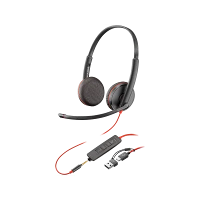 Гарнитура проводная/ Poly Blackwire 3225 Stereo USB-C Headset +3.5mm Plug +USB-C/A Adapter (Bulk)