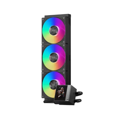 Система охлаждения/ Water Cooling System PCCooler DC360 Pro ARGB Display BK (310W, 360mm, LED, Black, ARGB/ Fans: 3x120mm, 90.56CFM, 39.8dBA, 2500RPM/ Pump height 65mm, 15dBA, 2600RPM, Rad thickness 27mm/ S: 1851, 1700, 1200, 115X, AM5, AM4)