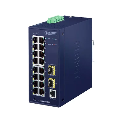 Коммутатор PLANET IGS-4215-16T2S IP30 Industrial L2/L4 16-Port 10/100/1000T + 2-Port 100/1000X SFP Managed Switch (-40~75 degrees C, dual redundant power input on 12~48VDC/24VAC terminal block)