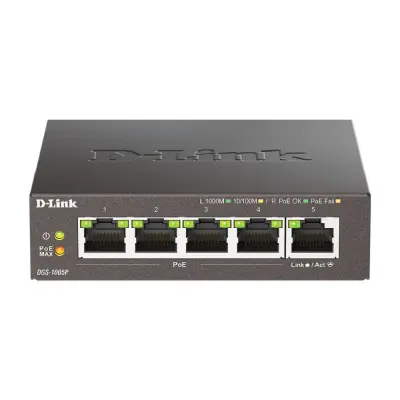 D-Link DGS-1005P/L (ревизия A1) Неуправляемый коммутатор с 5 портами 10/100/1000Base-T (4 порта PoE 802.3af/at, PoE-бюджет 60 Вт)