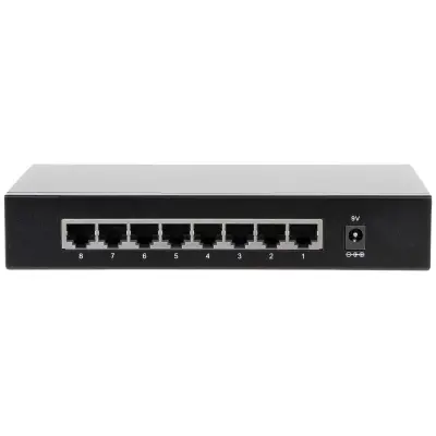 DAHUA DH-PFS3008-8GT 8-портовый гигабитный неуправляемый коммутатор, 8xRJ45 1Gb, коммутация 16 Гбит/с, MAC-таблица 2К, металл