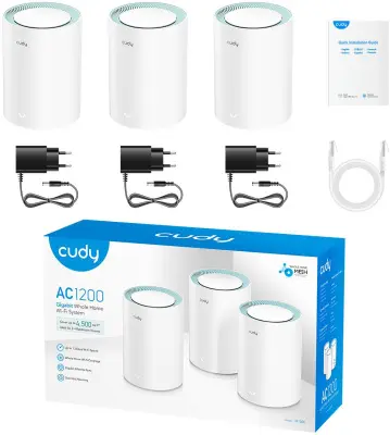 Бесшовный Mesh роутер Cudy M1300(3-Pack) AC1200 10/100/1000BASE-TX белый (упак.:3шт)