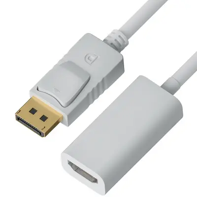 GCR Переходник 0.1m DisplayPort 1.2 > HDMI 1.4, М/F, медь, белый