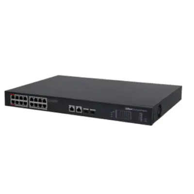 DAHUA DH-PFS3220-16GT-190 20-портовый управляемый гигабитный коммутатор с PoE, уровень L2, 16xRJ45 1Gb PoE, 2xRJ45 1Gb + 2xSFP 1Gb uplink, суммарно 190Вт, коммутация 52 Гбит/с, MAC-таблица 8К