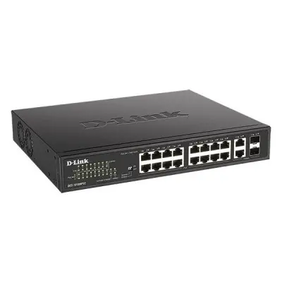 D-Link DES-1018MPV2/A1A Неуправляемый коммутатор с 16 портами 10/100Base-TX и 2 комбо-портами 100/1000Base-T/SFP (16 портов PoE 802.3af/at, PoE-бюджет 247 Вт, дальность до 250 м)
