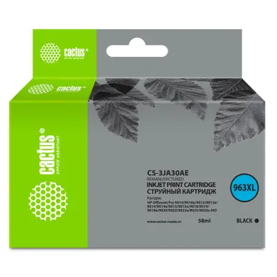 -/ Картридж струйный Cactus CS-3JA30AE 963XL черный (58мл) для HP OfficeJet Pro 9010/9010e/9012/9014/90