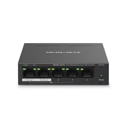 Mercusys MS105GP Настольный коммутатор с 5 гигабитными портами (4 порта PoE+)