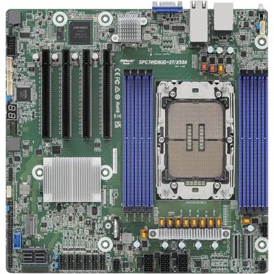 Материнская плата/ ASRock SPC741D8UD-2T/X550, Deep Micro-ATX, 1x LGA 4677 5th/4th Gen Intel Xeon Scalable, 8x DDR5 RDIMM/ RDIMM-3DS, 4x PCIe5.0 / CXL1.1 x16, 2x MCIO (PCIE5.0 x8), 1x M.2 (PCIe3.0 x4 or SATA 6Gb/s), up to 9 SATA 6Gb/s, 2x RJ45 (10GbE) Inte