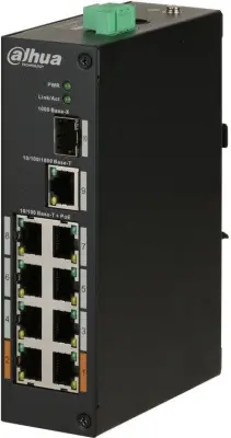 DAHUA DH-PFS3110-8ET-96 8-портовый неуправляемый коммутатор с PoE, уличное исполнение, 8xRJ45 100Mb PoE, 1xRJ45 1Gb + 1xSFP 1Gb uplink, суммарно 96Вт, коммутация 7.6 Гбит/с, MAC-таблица 8К