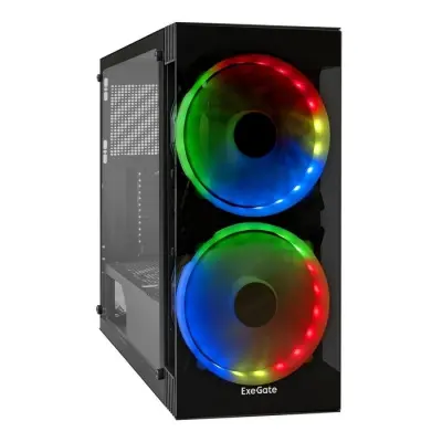 Exegate EX290158RUS Корпус Miditower ExeGate i3 MATRIX-NPX700 (ATX, 700NPX 12см, 2*USB+1*USB3.0, HD аудио, черный, 2 вент. 18см с RGB подсветкой, пылевые фильтры, передняя и боковая панели - закаленно