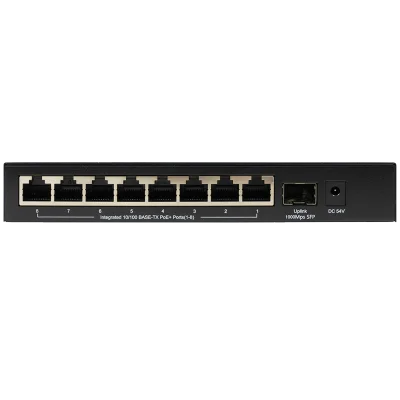 Коммутатор/ Unmanaged Switch 8x100Base-TX PoE, 1x1000Base-X SFP, PoE Budget 80W, metal case