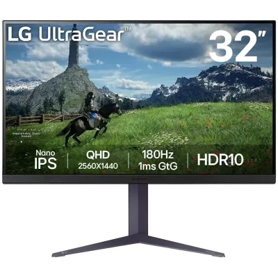 Монитор/ LG UltraGear 32GS85Q-B 31.5'' 2560x1440, IPS, 178x178, 350nit, 180Hz, 1ms, 2HDMI/DP, 2USB-A, Audio out, LTP, ExtPWR, 100x100VESA, Черный/Фиолетово-серый, 1y
