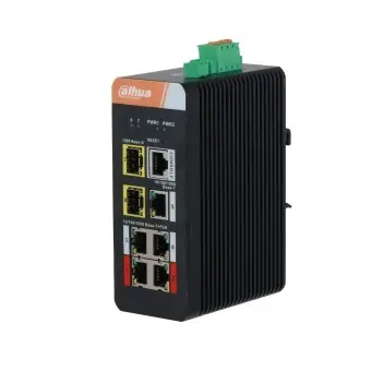 DAHUA DH-IS4207-4GT-120 7-портовый гигабитный управляемый коммутатор с PoE, промышленное исполнение, 5xRJ45 1Gb, 2xSFP 1Gb, суммарно до 120Вт, коммутация 14 Гбит/с, MAC-таблица 8К