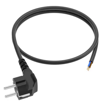 GCR PRO Кабель питания DIY черный, 1.0m, евровилка угловая Schuko - без разъема, 3*0,75mm, медь