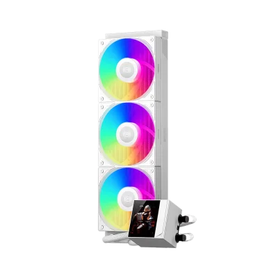 Система охлаждения/ Water Cooling System PCCooler DC360 Pro ARGB Display WH (310W, 360mm, LED, White, ARGB/ Fans: 3x120mm, 90.56CFM, 39.8dBA, 2500RPM/ Pump height 65mm, 15dBA, 2600RPM, Rad thickness 27mm/ S: 1851, 1700, 1200, 115X, AM5, AM4)