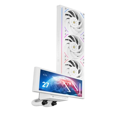 Водяное охлаждение для процессора/ Water Cooling System Thermalright Trofeo Vision 360 (360mm, LED, White, ARGB/ Fans: 3x120mm, 69CFM, 27dBA, 2150RPM/ Pump height 102mm, 6400RPM, Rad thickness 27mm/ S: 1700, 1200, 1851, 115X, 2011, 2066, AM5, AM4)
