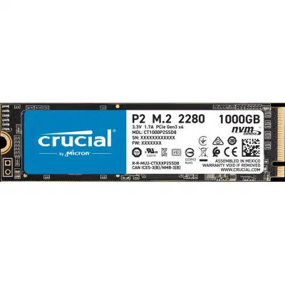 Crucial SSD 1000GB P2 M.2 NVMe PCIEx4 80mm Micron 3D NAND  2300/1150 MB/s CT1000P2SSD8