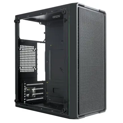 Корпус Ginzzu B171  2*USB 2.0,AU боковая панель стекло передняя сетка
