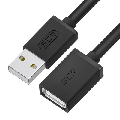 GCR Удлинитель 1.5m USB AM/AF, черный, 28/24 AWG, медь