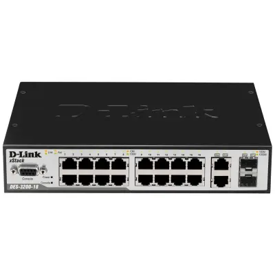 Коммутатор DES-3200-18_RFB/A1 Refurbished unit, clean, fully tested, well-packed with power cable and 19' rack mounts.Managed L2 Switch 16x100Base-TX, 2xCombo 1000Base-T/SFP, Surge 6KV, CLI, RS-232 Console, Dying Gasp, H/W A1.