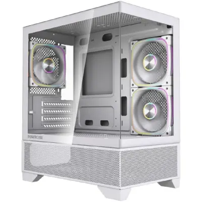 Powercase Корпус Vision Micro M4W, Tempered Glass, Type-C, 3x 120mm ARGB PWM Fan, белый, mATX  (CVMM4W-A3)
