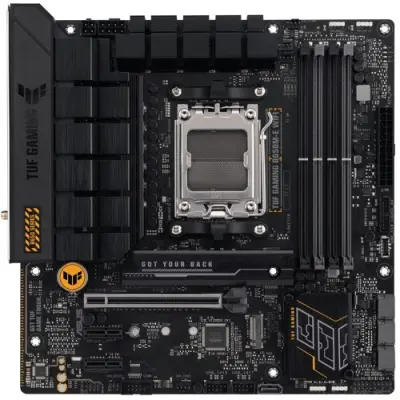 ASUS TUF GAMING B650M-E WIFI (Socket AM5, mATX, 4xDDR5(128GB), HDMI 2.1/2xDP/1xPCIe 4.0x16/2xPCIe 4.0, 1xLAN (2.5GbE), Wi-Fi, BT, 4xSATA 6Gb/s, 2xM.2, 1xUSB-C, 3xUSB 3.2, 4xUSB 2.0)