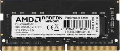 Память DDR4 16Gb 2666MHz AMD R7416G2606S2S-UO Radeon R7 Performance Series OEM PC4-21300 CL16 SO-DIMM 260-pin 1.2В OEM