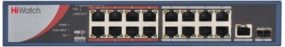 HiWatch DS-S1816P(B) 16x100Mb 1G 1SFP 16PoE 135W Сетевой неуправляемый коммутатор