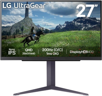 LCD LG 27" 27GS85Q-B UltraGear черный {IPS 2560x1440 200Hz 1ms 400cd 1000:1 178/178 10bit(8bit+FRC) 2xHDMI DisplayPort USB HAS pivot}[27gs85q-b.aruz]