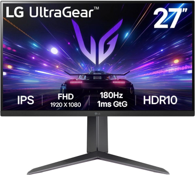 Монитор LG 27" UltraGear 27GS65F-B черный IPS LED 16:9 HDMI матовая HAS 400cd 178гр/178гр 1920x1080 180Hz FreeSync DP FHD 7.2кг