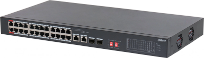 DAHUA DH-S3226-24ET-240 24-портовый неуправляемый коммутатор с РоЕ, 24xRJ45 100Mb PoE, 2хКомбо SFP/RJ45 1Gb uplink, суммарно 240Вт, коммутация 8.8 Гбит/с, MAC-таблица 8К