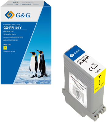 Картридж струйный G&G GG-PFI107Y желтый (130мл) для Canon imageProGRAF iPF670/680/685/770/780/785