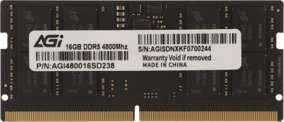 Память DDR5 16GB 4800MHz AGi AGI480016SD238 OEM PC5-38400 CL40 SO-DIMM 262-pin 1.1В single rank OEM