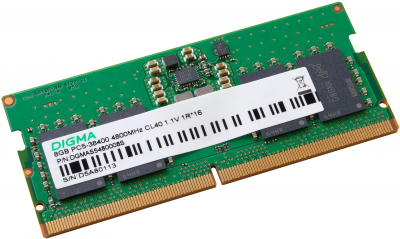Память DDR5 8GB 4800MHz Digma DGMAS5480008S RTL PC5-38400 CL40 SO-DIMM 262-pin 1.1В single rank Ret