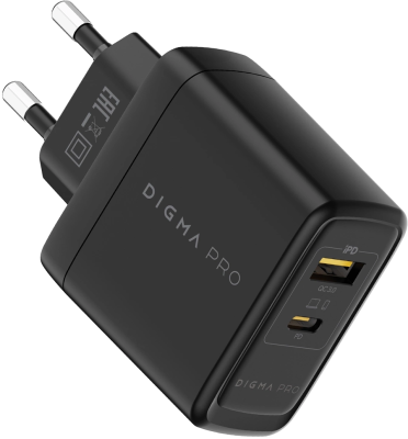 Сетевое зар./устр. Digma Pro DPW6A 65W 3.25A+3A (PD+QC) USB-C/USB-A универсальное черный (DPW6A5GX11BK)